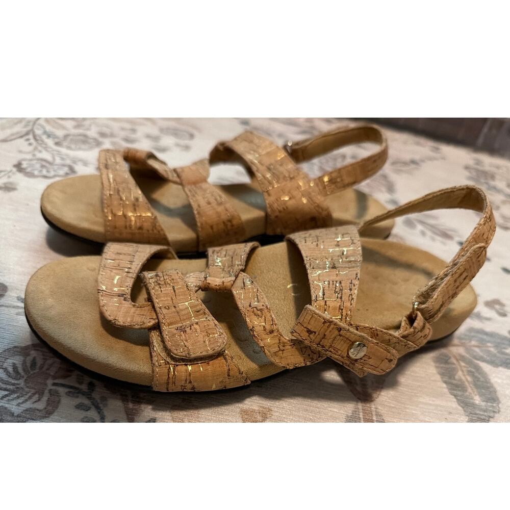 Vionic 342 Paros Gold Cork Adjustable Strapy Sandals Orthotic Comfort Women SZ 7 - Picture 3 of 6